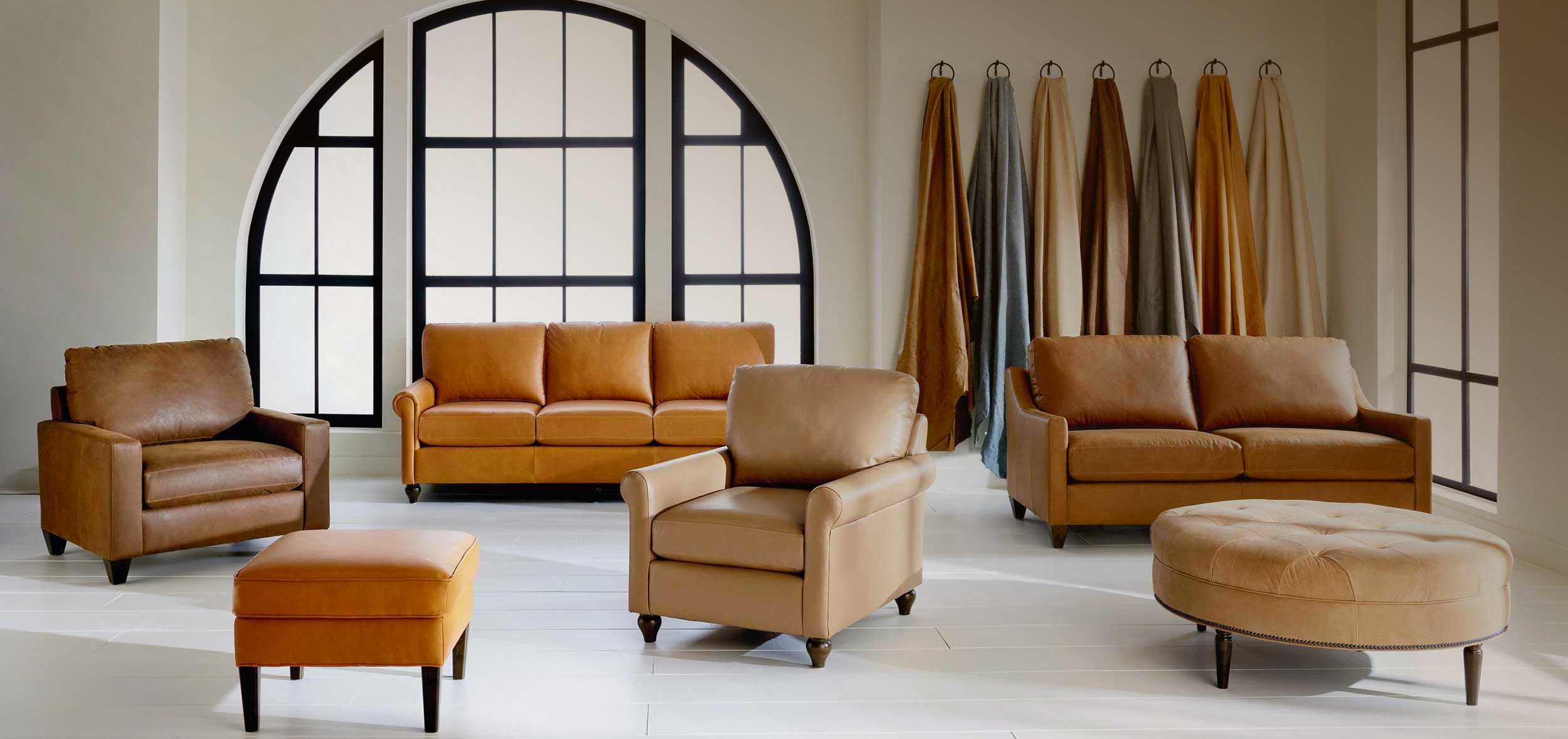Display of leather hides and upholstered furniture
