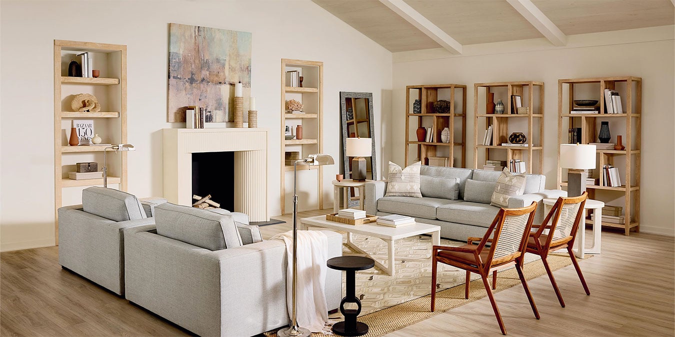 Julian Sofa in Neutral Tone with Accent Chairs and Occasional Tables